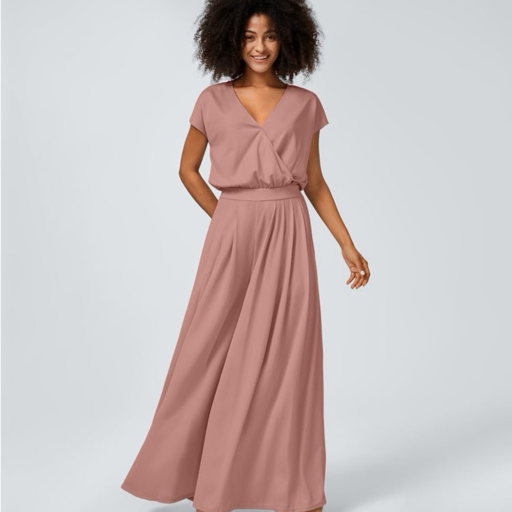 V Neck Short Sleeve Side Pocket Wide Leg Flowy Waffle Casual Jumpsuit Rose Dawn